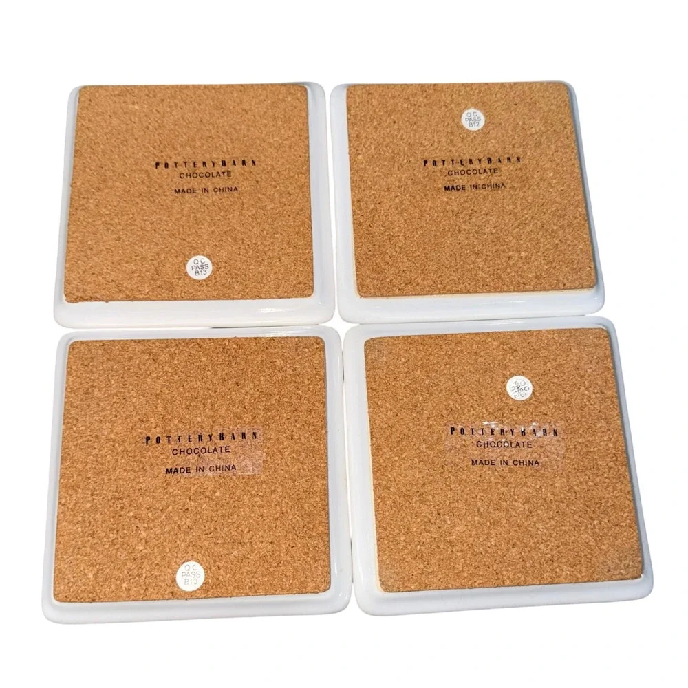 Pottery Barn Chocolate Delespaul-Havez Ceramic Coaster Set of 4 Vintage French
